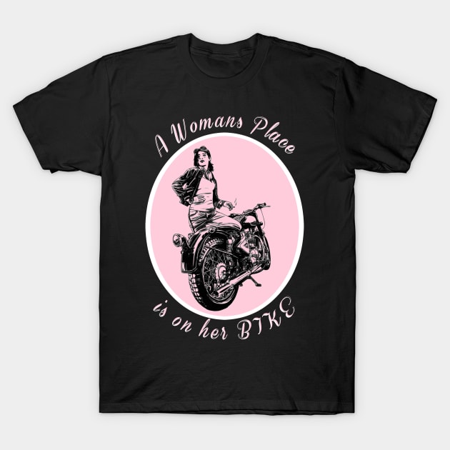 Woman Motorcyclist Design T-Shirt by AtkissonDesign